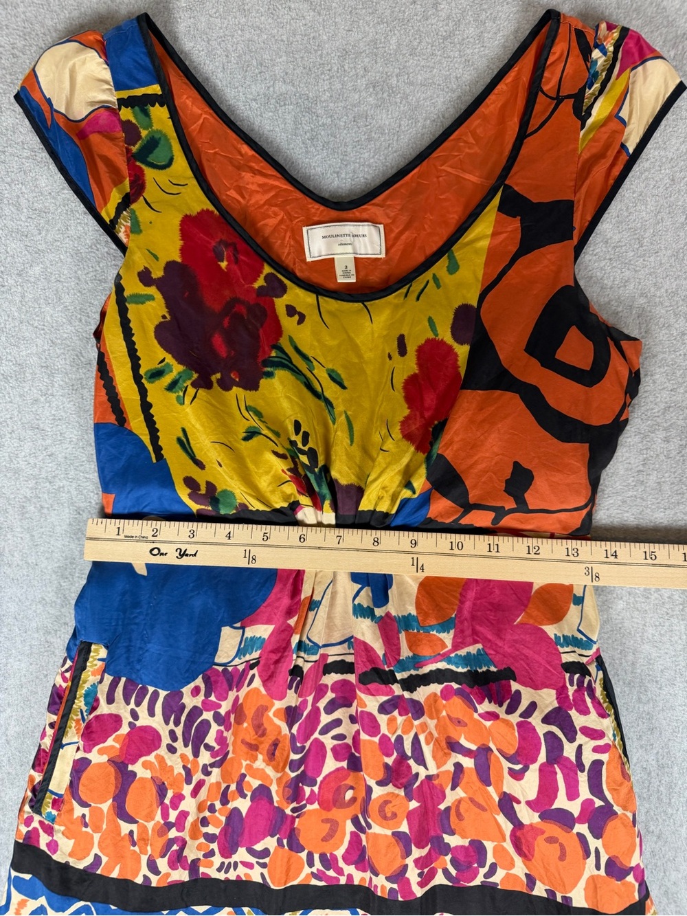 Moulinette Souers 100% Silk Dress Anthropology Abstract Artsy Dopamine Size 2 - Picture 10 of 12